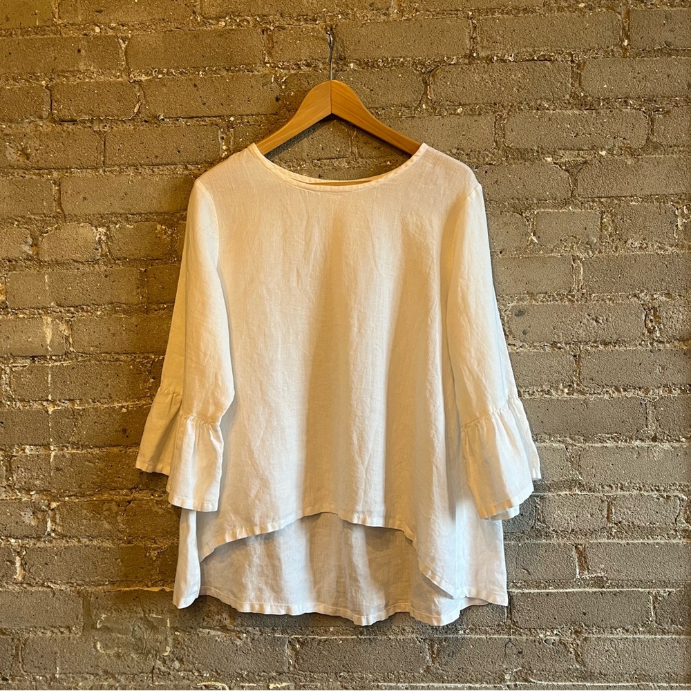 Bryn Walker White Light Linen Fran Blouse - Size L - Picture 2 of 9